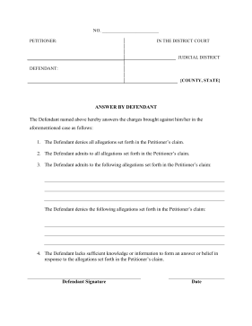 Answer by Defendant legal pleading template