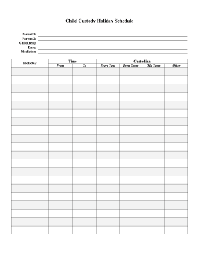 Child Custody Holiday Schedule Worksheet legal pleading template
