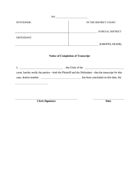 Notice of Transcript Completion legal pleading template