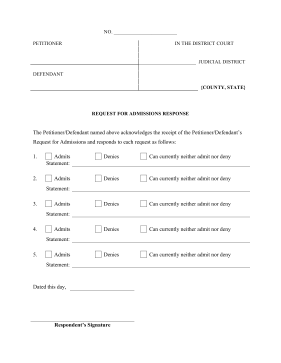 Request for Admissions Response legal pleading template