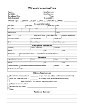 Witness Information Form legal pleading template