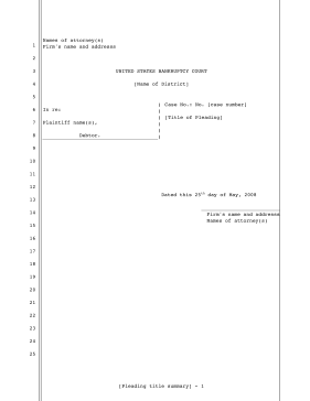 Legal pleading template for filing bankruptcy in U.S. District court, 25-lines legal pleading template