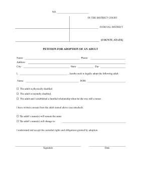 Adult Adoption Petition legal pleading template
