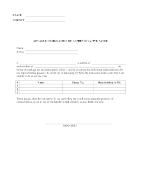 Advance Designation Of Representative Payee legal pleading template