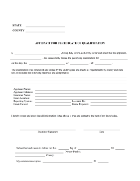 Affidavit For Certificate Of Qualification legal pleading template