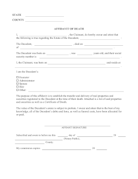 Affidavit Of Death legal pleading template