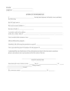 Affidavit Of Residence legal pleading template