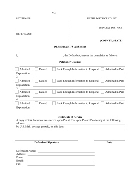 Answer to Complaint legal pleading template
