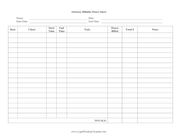 Attorney Billable Hours Time Sheet legal pleading template