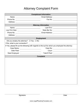 Attorney Complaint Form legal pleading template