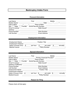 Bankruptcy Intake Form legal pleading template