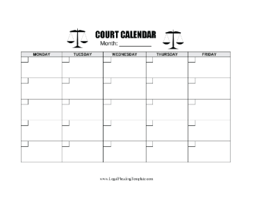 Blank Court Calendar legal pleading template
