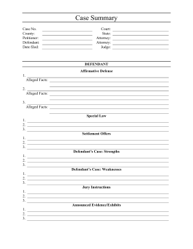 Case Summary Defendant legal pleading template