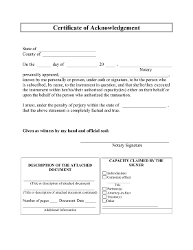 Certificate of Acknowledgement legal pleading template