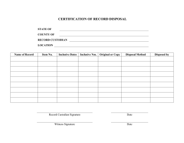 Certification of Record Disposal legal pleading template