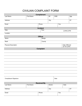 Civilian Complaint Form legal pleading template