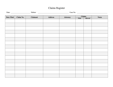 Claims Register legal pleading template