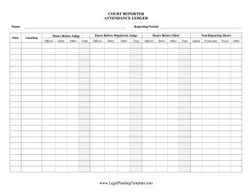 Court Reporter Attendance Ledger legal pleading template