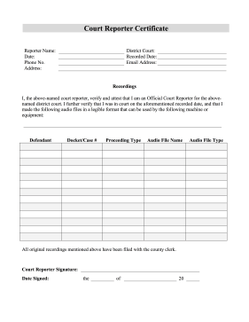 Court Reporter Certificate legal pleading template