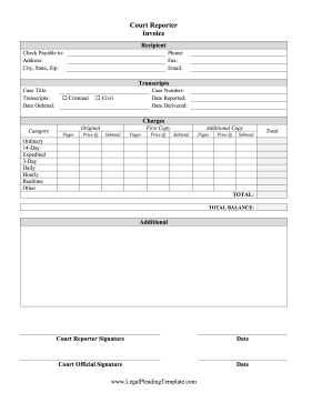 Court Reporter Invoice legal pleading template