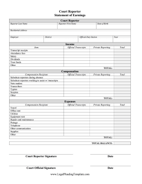 Court Reporter Statement Of Earnings legal pleading template