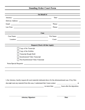 Court Standing Order Form legal pleading template