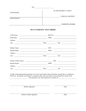 DNA Paternity Order legal pleading template