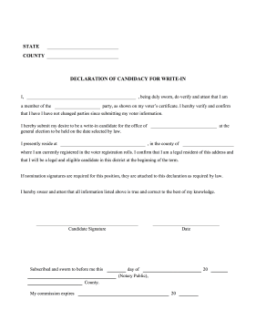 Declaration Of Candidacy For Write-In legal pleading template