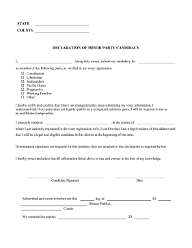 Declaration Of Minor Party Candidacy legal pleading template