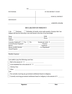 Declaration of Indigency legal pleading template