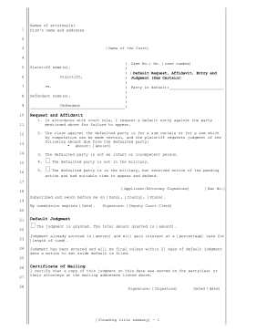 Default Request Affidavit Entry and Judgment legal pleading template