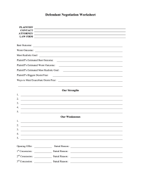 Defendant Negotiation Worksheet legal pleading template