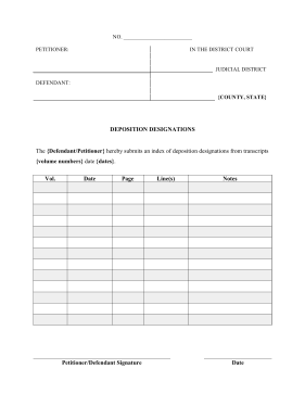 Deposition Designations Index legal pleading template