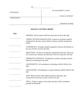 Docket Control Order legal pleading template