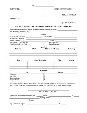 Exemption of Payment Request legal pleading template