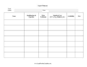 Expert Witness Consideration List legal pleading template