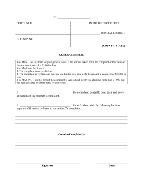 General Denial legal pleading template