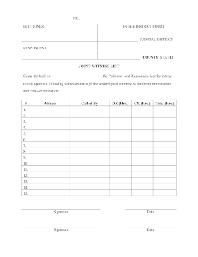 Joint Witness List legal pleading template