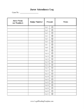 Juror Attendance Log legal pleading template