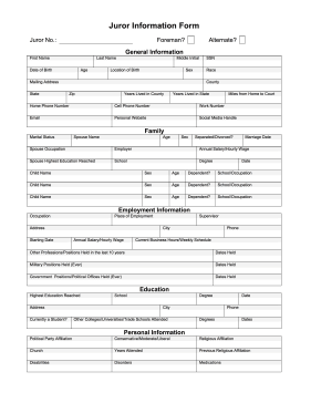 Juror Information Form legal pleading template