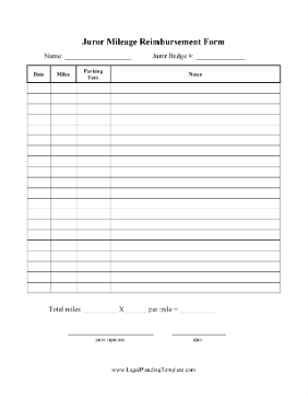 Juror Mileage Reimbursement Form legal pleading template