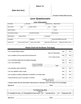 Juror Questionnaire legal pleading template