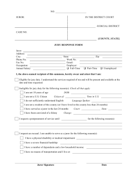 Jury Response Form legal pleading template