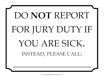 Jury Room Sick Sign legal pleading template