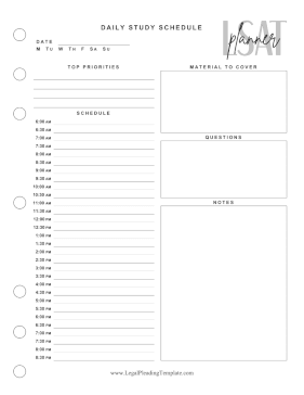 LSAT Planner Daily Study Schedule legal pleading template