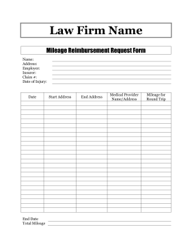 Mileage Reimbursement Request Form legal pleading template