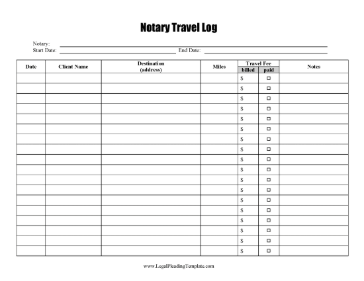 Mobile Notary Travel Mileage Log legal pleading template