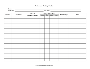 Motions And Pleadings Tracker legal pleading template