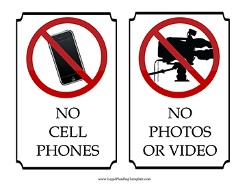 No Cell Or Photography Courtroom Signs legal pleading template