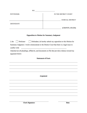 Opposition to Motion for Summary Judgment legal pleading template